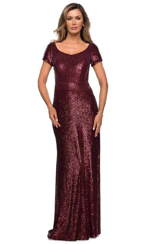 La Femme - 27916 Allover Sequins Short Sleeve Evening Gown