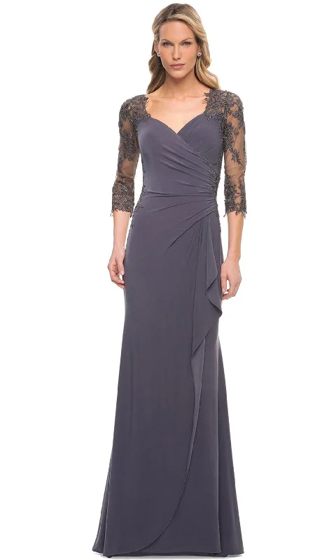 La Femme 30384 - Lace Covered Sleeves Net Jersey Gown