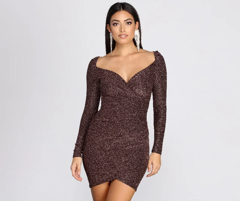 Long Sleeve Glitter Knit Mini Dress