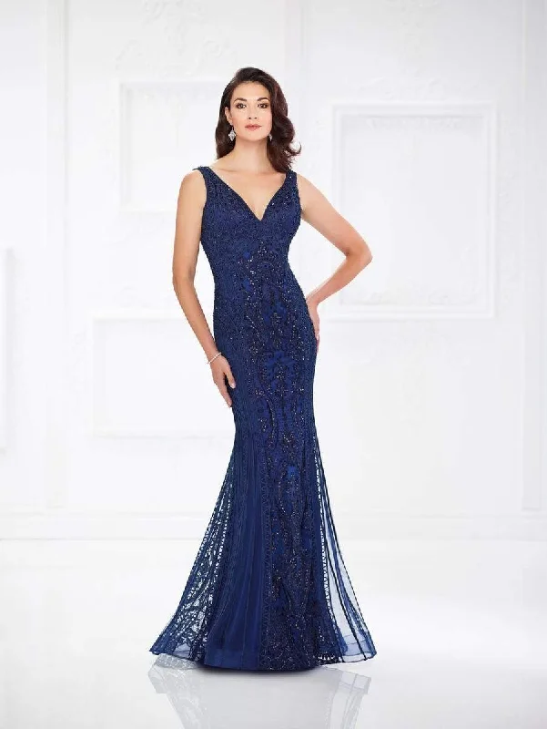 Montage by Mon Cheri - 118975W Beaded V-neck Trumpet Dress