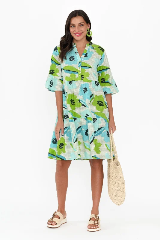 Senna Green Floral Cotton Dress