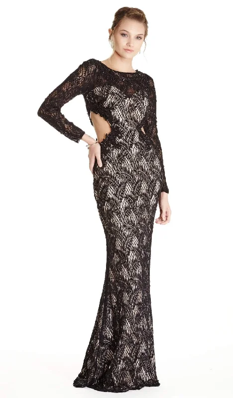 Trevi Collection - Bedazzled Long Sleeve Evening Dress