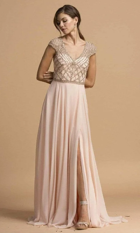 Trevi Collection - L2236 V-Neck A-Line Evening Dress