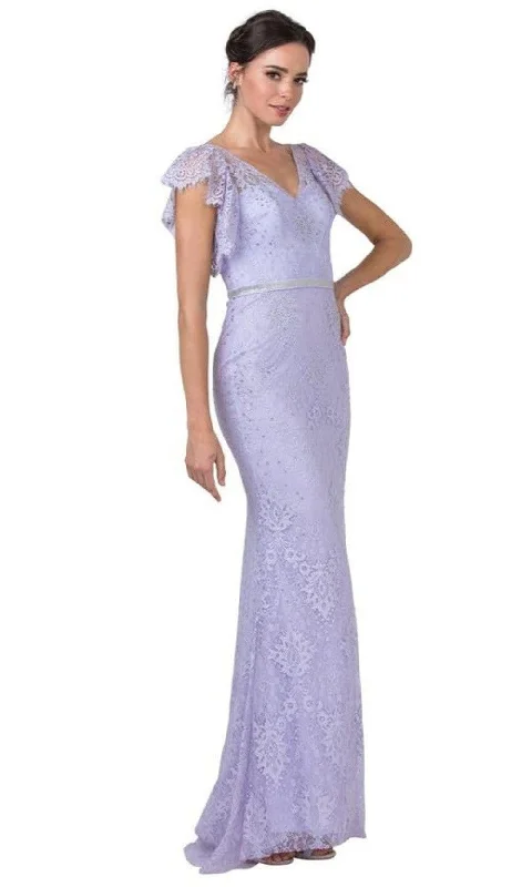 Trevi Collection - L2347 Flutter Sleeves Sheath Evening Dress