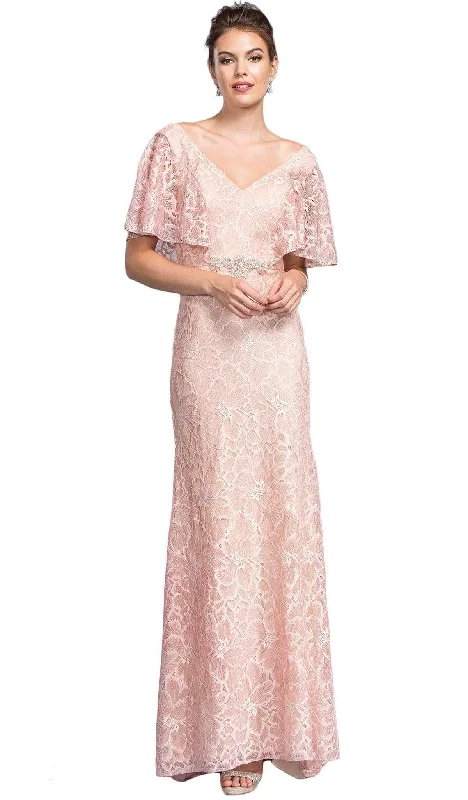 Trevi Collection - Lace Wide V-neck Mother of Bride Dress