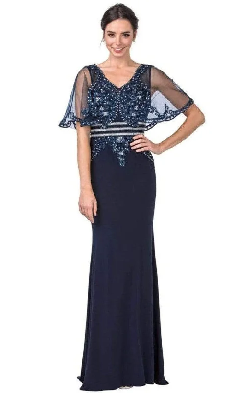 Trevi Collection - M2436 Mesh Sleeve Embellished Column Gown