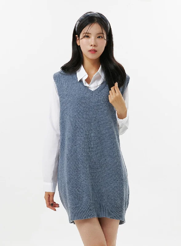 V-Neck Sleeveless Sweater Dress OO312