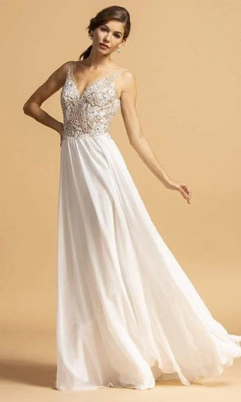 Aspeed Design - L2090 V-Neck Beaded A-Line Dress