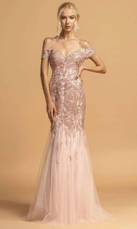 Aspeed Design - L2091 Embroidered Off Shoulder Tulle Gown