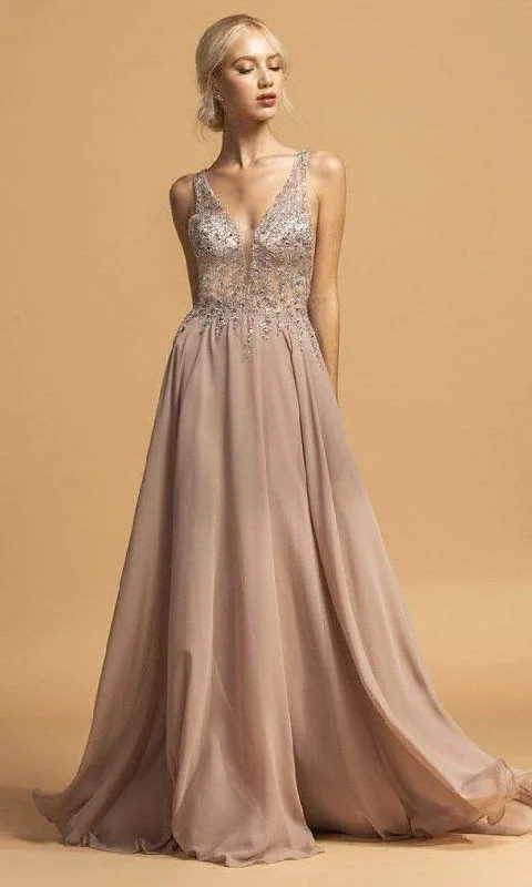 Aspeed Design - L2207 Rhinestone Ornate Chiffon Long Dress