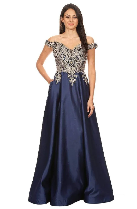 Eureka Fashion - 9027 Beaded Appliqued Off-Shoulder Gown