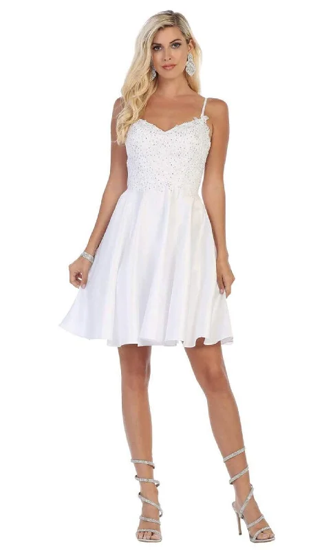 May Queen - MQ1652 Beaded Lace V-Neck A-Line Short Party Dress