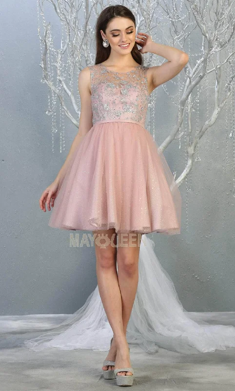 May Queen - MQ1803 Illusion Sweetheart Neckline Glitter Tulle Dress