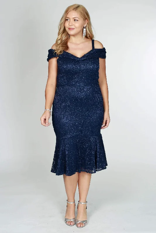 R&M Richards 2154 Short Formal Lace Dress Navy