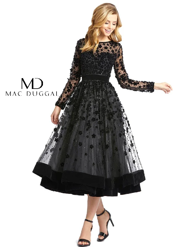 Mac Duggal Sheer Long Sleeve A Line Short Dress Sale