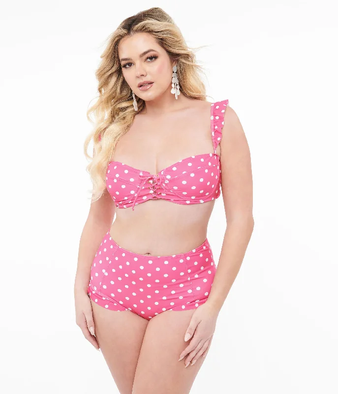 Hot Pink & White Polka Dot Two Piece Swim Set