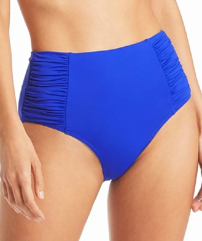 Sea Level Eco Essentials Gathered Side High Waist Bikini Brief - Cobalt