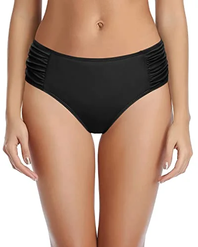 Seamless Cheeky Side Tie Swim Bottoms For Women-Black