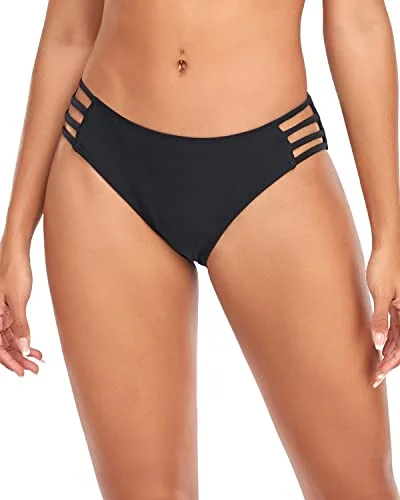 Chic Strappy High Cut Low Waist Bikini Bottoms-Black