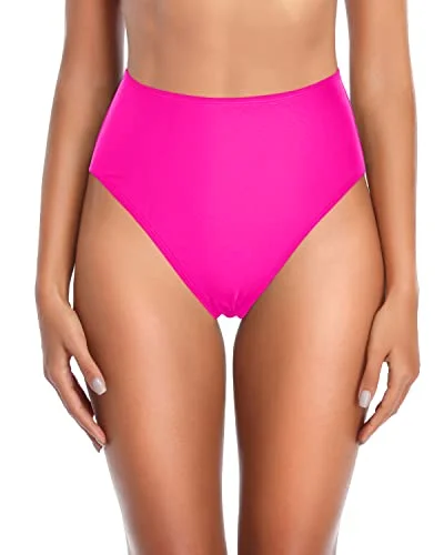 Women's Vintage High Waist Swim Bottoms-Neon Pink